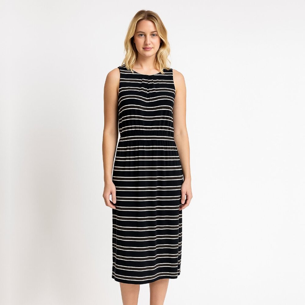 2/$30 White House Black Market Striped Blouson Sleeveless Midi Dress 6 #1545